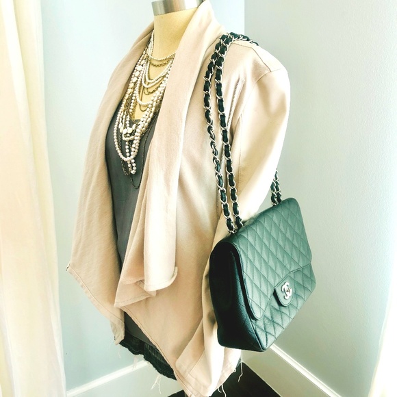 Blank NYC Jackets & Blazers - Blank NYC Faux-Leather Knit Moto Jacket Tan - M